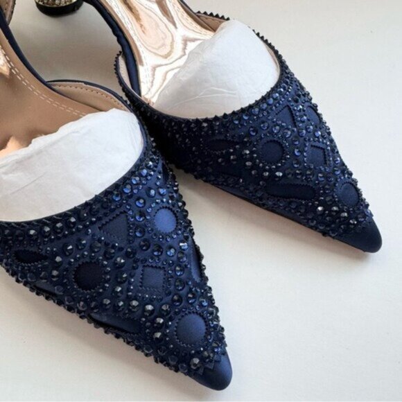 Size 7.5 XYD Women’s Satin Pumps Pointed Toe D'Orsay Crystal Heels Rhinestone - Picture 11 of 12